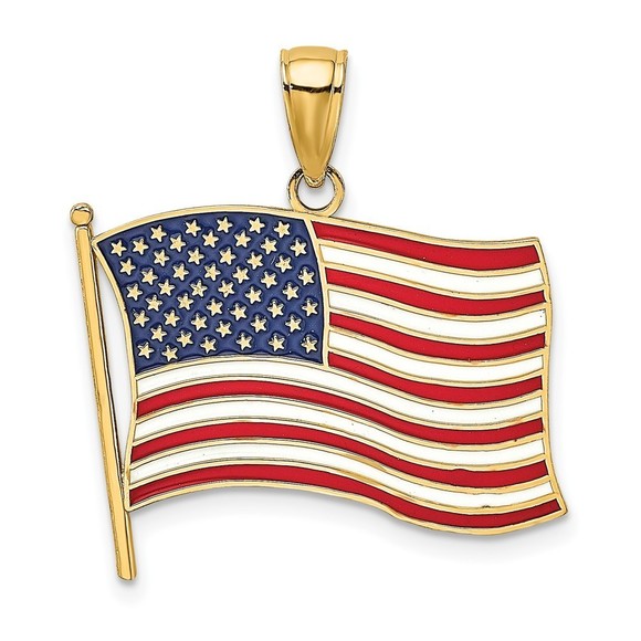 10k Yellow Gold Patriotic w/ Enamel American Flag Necklace Charm Pendant,All Products : American Fashion Style Bags On Sale